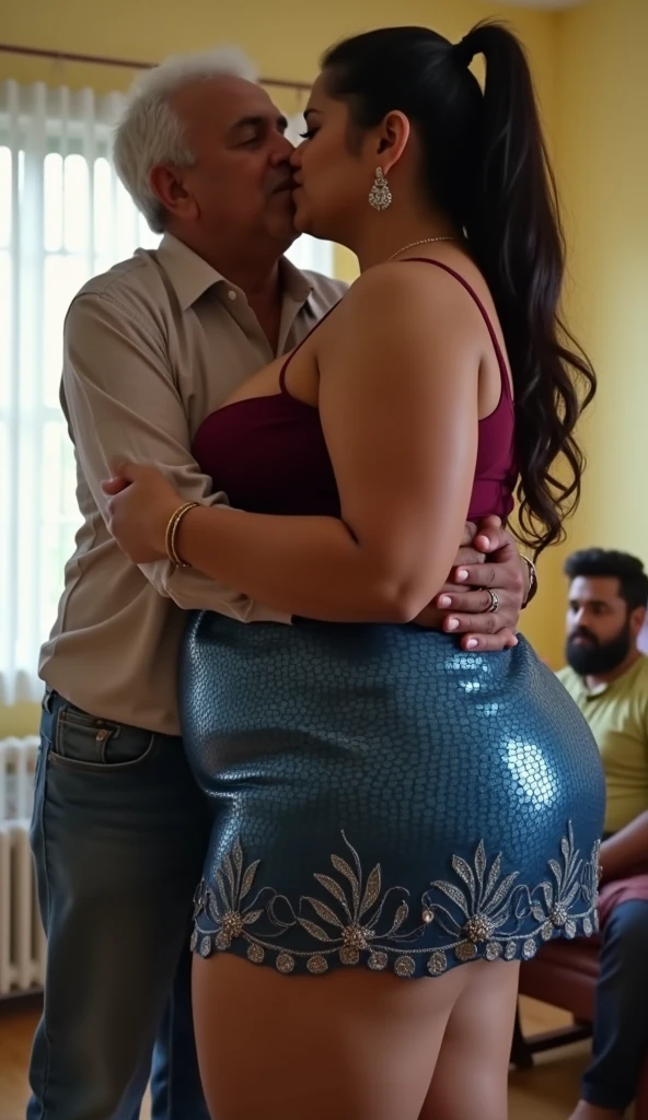 many oiled up fat men grabbing booty of Lakshmi Gopalaswamy in a ship deck into sea, hourglass figure, fat ass, 1girl, groping, gangban, big cheeks, open arms, backshot ,necklace, sultry, men rubbing her booty , wet nude , intricate details, wet sex, erotic, nsfw