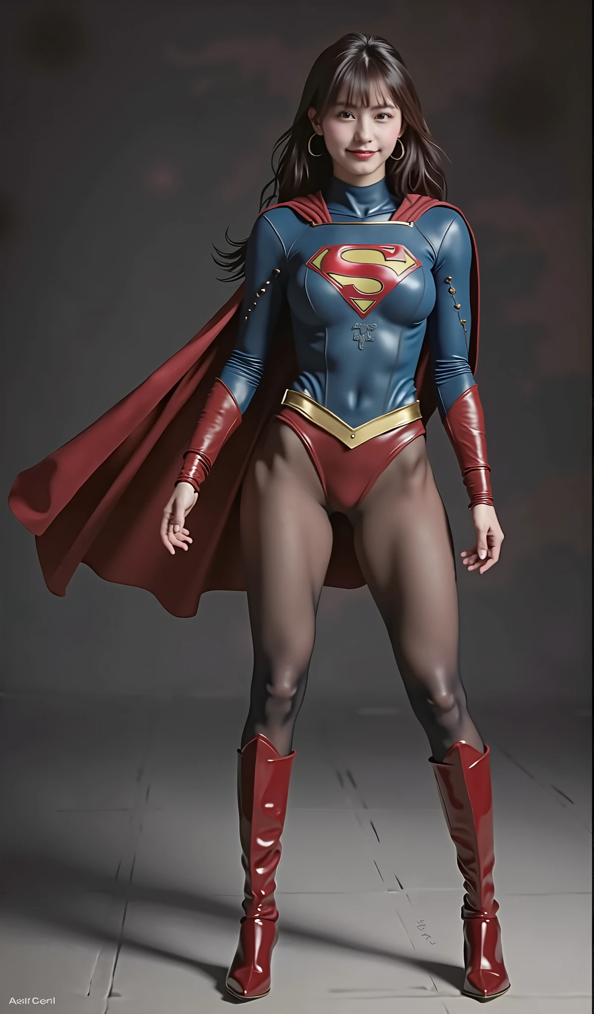 No background、(((Beautiful legs in black tights.)))、(((Legally express the beauty of your smile)))、((((Make the most of your original images)))、(((Supergirl Costume)))、(((Beautiful Hair)))、(((suffering)))、(((Please wear black tights....、Wear red boots)))、((Best image quality、8k))、((highest quality、8k、masterpiece:1.3))、(((Preserve background )))、Sharp focus:1.2、Beautiful woman with perfect figure:1.4、Slim Abs:1.2、Wet body:1.5、Highly detailed face and skin texture、8k