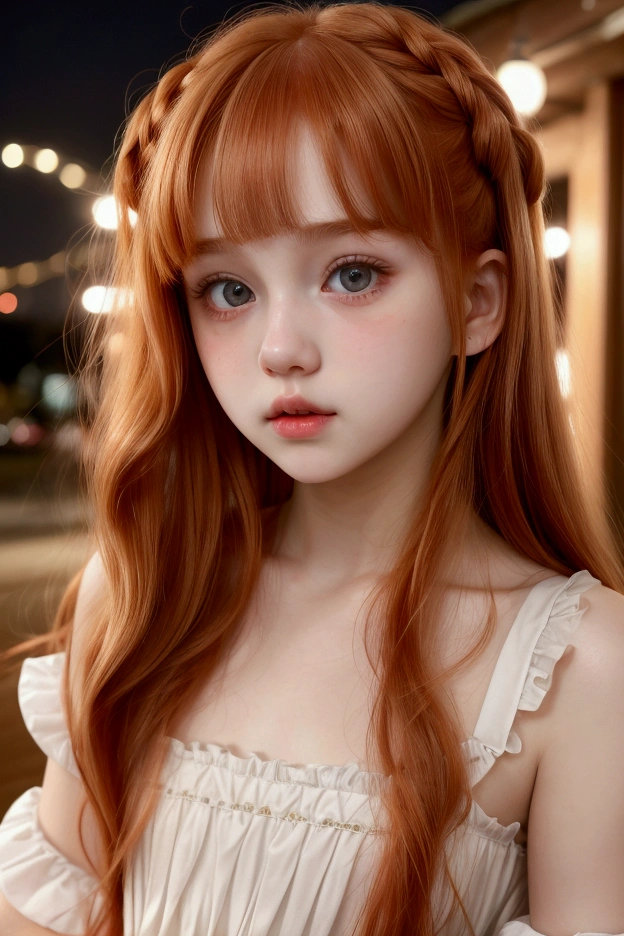 A adorable cute , pale skin, smooth pale skin, skin tune pink, cute face, orange hair, ponytail hair, super detailed, 8k