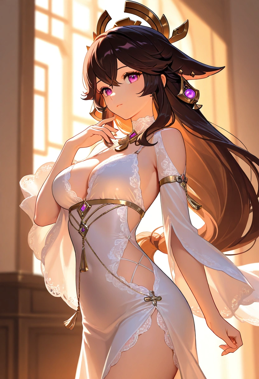 genshin impact, yaemiko, cowboy shot, solo beautiful woman, (best quality,4k,8k,highres,masterpiece:1.2),ultra-detailed,intricate details, high fashion, dramatic lighting, warm colors, chiaroscuro