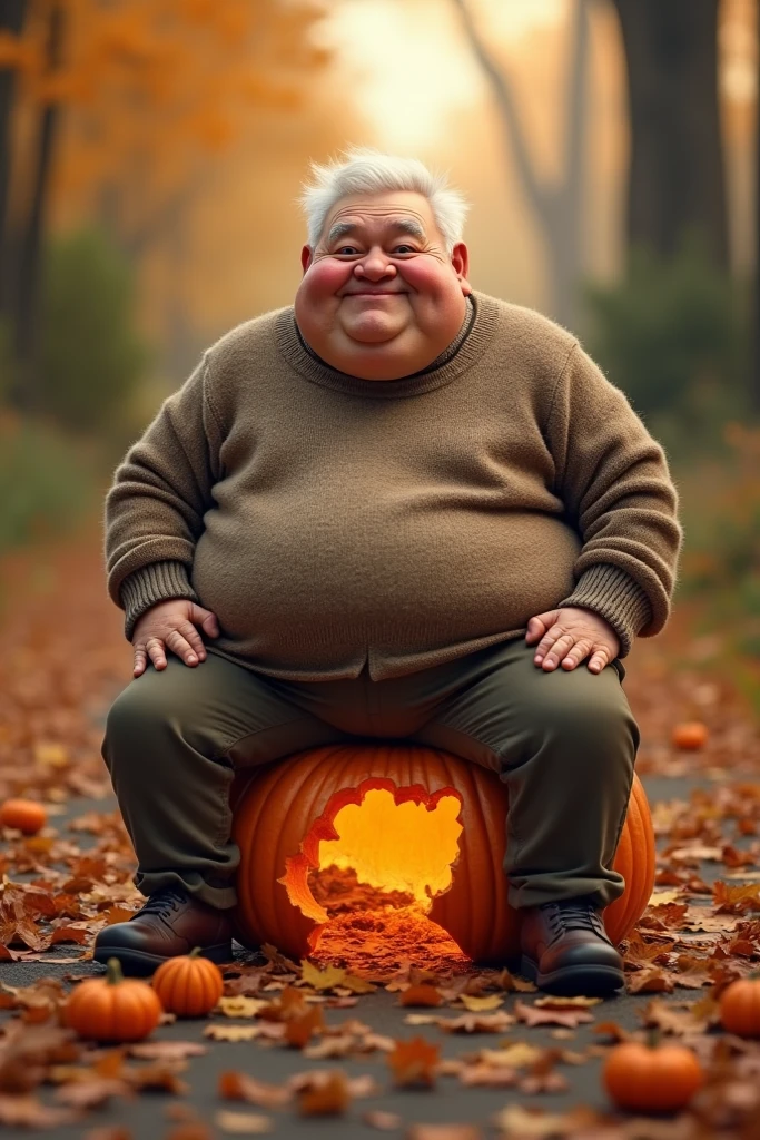 the old fat scottish man have sex with pumkin in the park volumetric in the morning