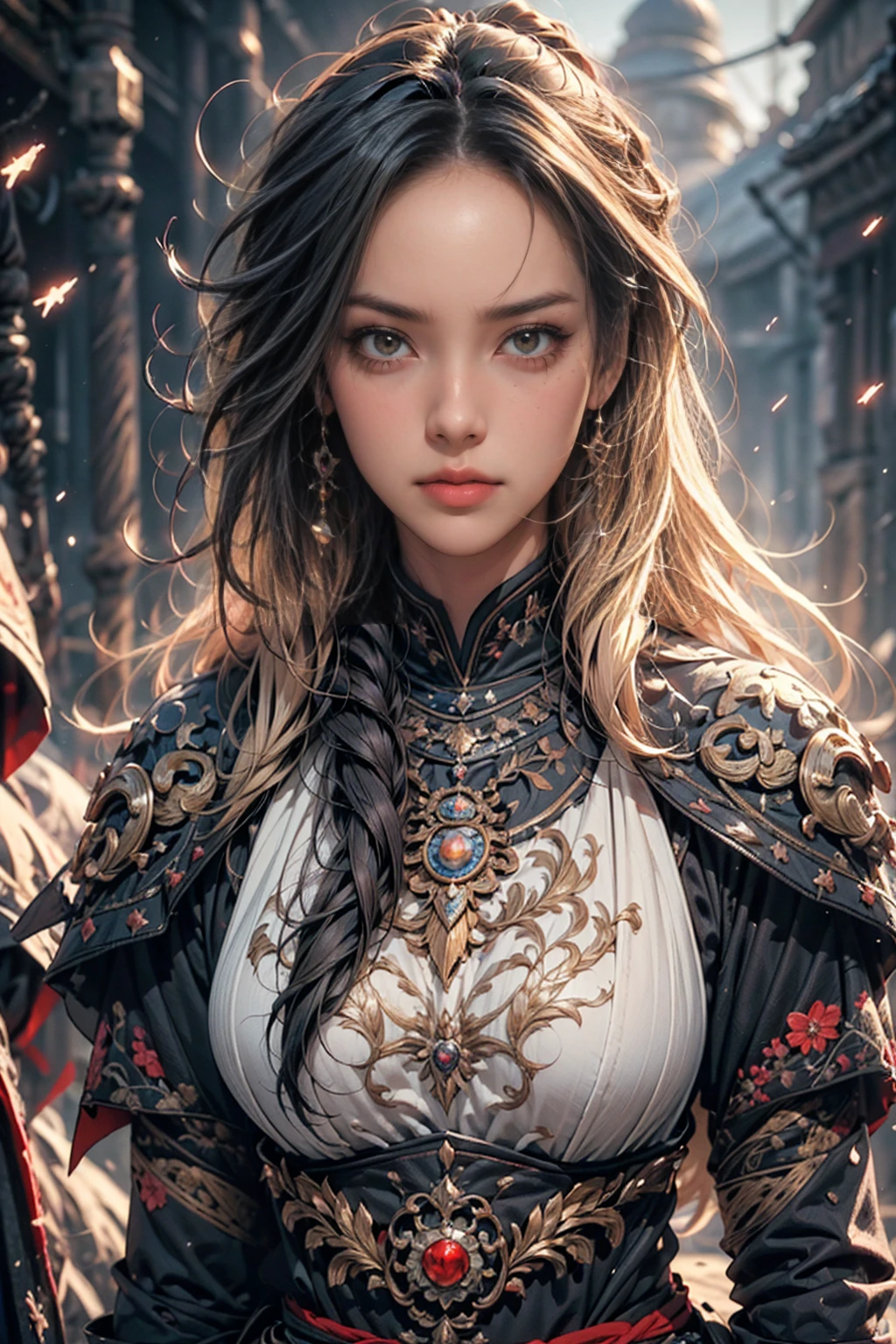 Female Mage Close-up, Girl in robe, 2. 5D CGI anime fantasy artwork, Large Breasts，Epic fantasy digital art style, detailed Digital 2D fantasy art, Digital 2D fantasy art, Gorgeous female mage,Looking at the camera，（glowing magic：1.7） Role Playing Game Character Art, Beautiful female mage, Fantasy Character Art, Epic and beautiful character art, Beautiful female mage，（Edinburgh Street：1.8），light rain，semi-body photography，Looking at the camera