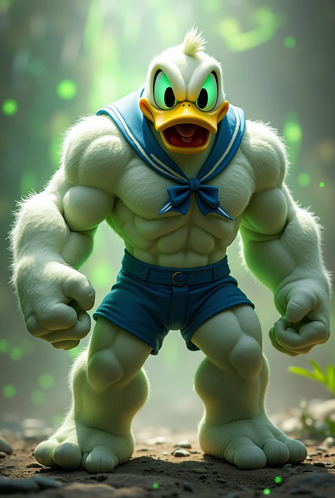 Donald Duck dressed as Hulk
