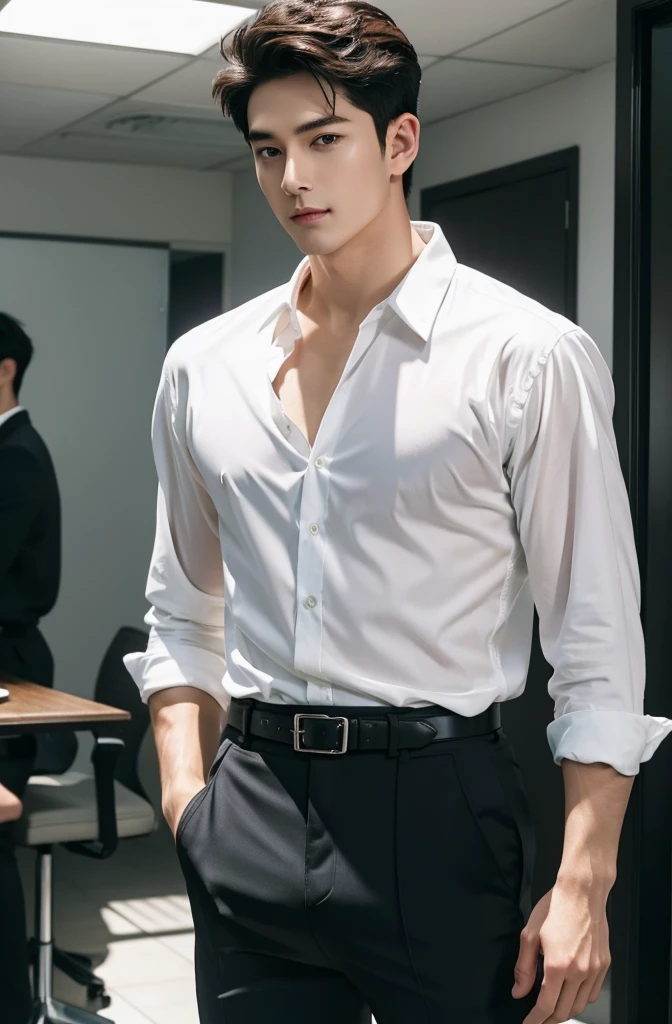 1 handsome Asian guy,27岁policeman,arafed male police 官 in walking down a hallway, , wearing a sexy police outfit , kinky police , open outfit: police expose the penis , , majestic,Who is Shi Yu?, Li Yuanbin, Kim Hyung Tae, Kim Hyung Tae, Yin Shishan, Handsome Asian muscular guy,Broad shoulders and narrow waist,A handsome guy in police uniform,Form-fitting fabric contours the bust,in a remote warehouse,hands tied behind back,Hands tied behind the back,hands tied behind back,Masculine and sexy,High,Muscles look good,hairy body,Wheat complexion,black eyes(thin eyes 1:3),whole body image, huge penis, manly penis