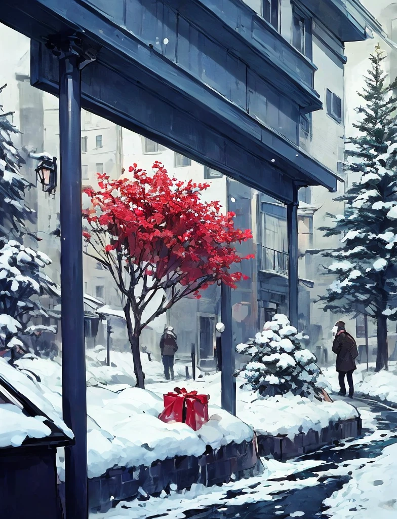  Christmas landscape, A street is full of snow 