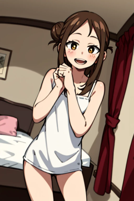 Witch Hat (Brown Hair) Long Hair (((Small breasts))) (Purple Eyes) (((child))) (Slanted Eyes) (((low length))) ,(Turn around)  (((solo))),  Embarrassed,  blush, uniform、(I'm pulling up my skirt) (((A girl farts)))Standing with legs together
、(Holding on)((Her butt is facing me)) ((Loli face)(((Yellow gas leaking from the anus)))(((High quality eyes)))