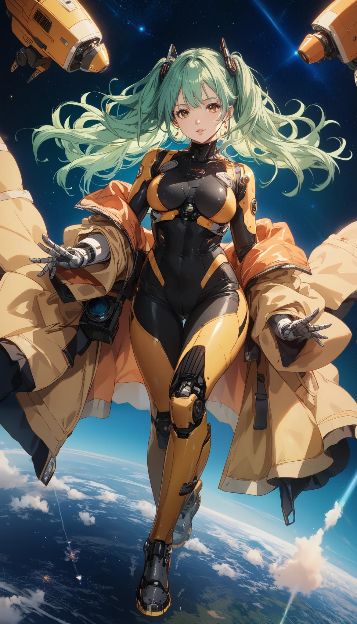 Ridiculous resolution, high resolution, (work of art:1.4), super verbose, 1 girl, viewed from the top, space, floating, --at 6