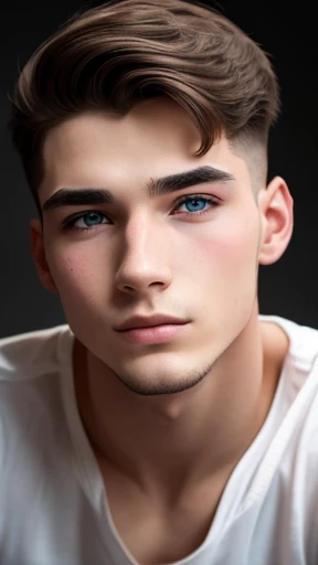 the boy had short black hair, dark blue eyes, with a fine face and marked features, his skin was pale