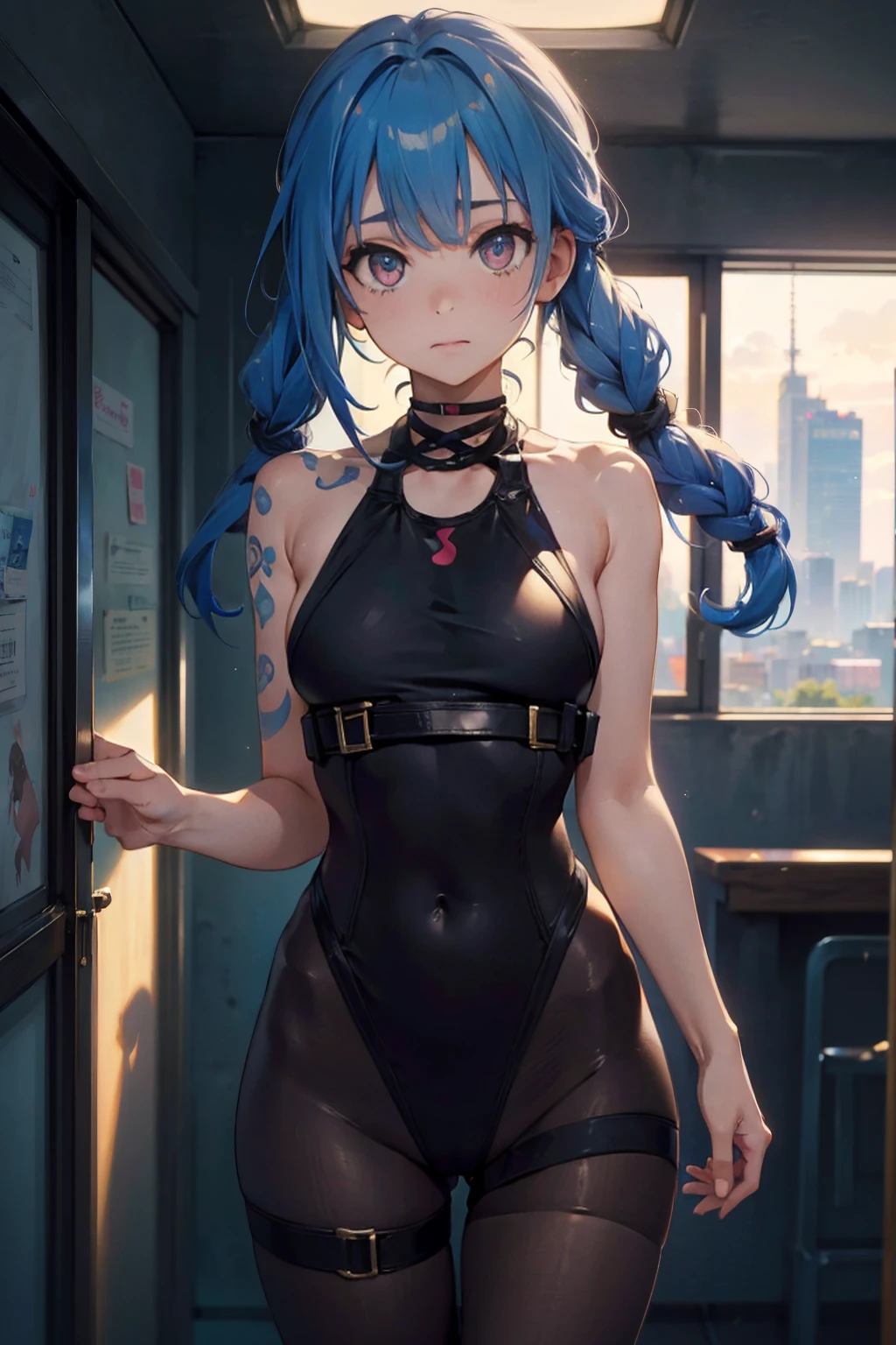 (Super detailed、Ultra-high resolution、Detailed Background)、((Flat Color))、((colorful))、((浮かぶcolorfulな水))、One female secretary in the office、body paint、Pop tattoo on the butt、Big Breasts、Sexy Random Pose、Angle from behind、Beautiful ass、Buttocks up、
(Medium Hair、Silver Hair、hair ornaments、Glasses)、Beautiful blue eyes、Beautiful red lip、(Playsuits、Extremely Small Racing Bloomers、choker)、TWICE's Tzuyu' on pause、(fun、smile、A rich expression)