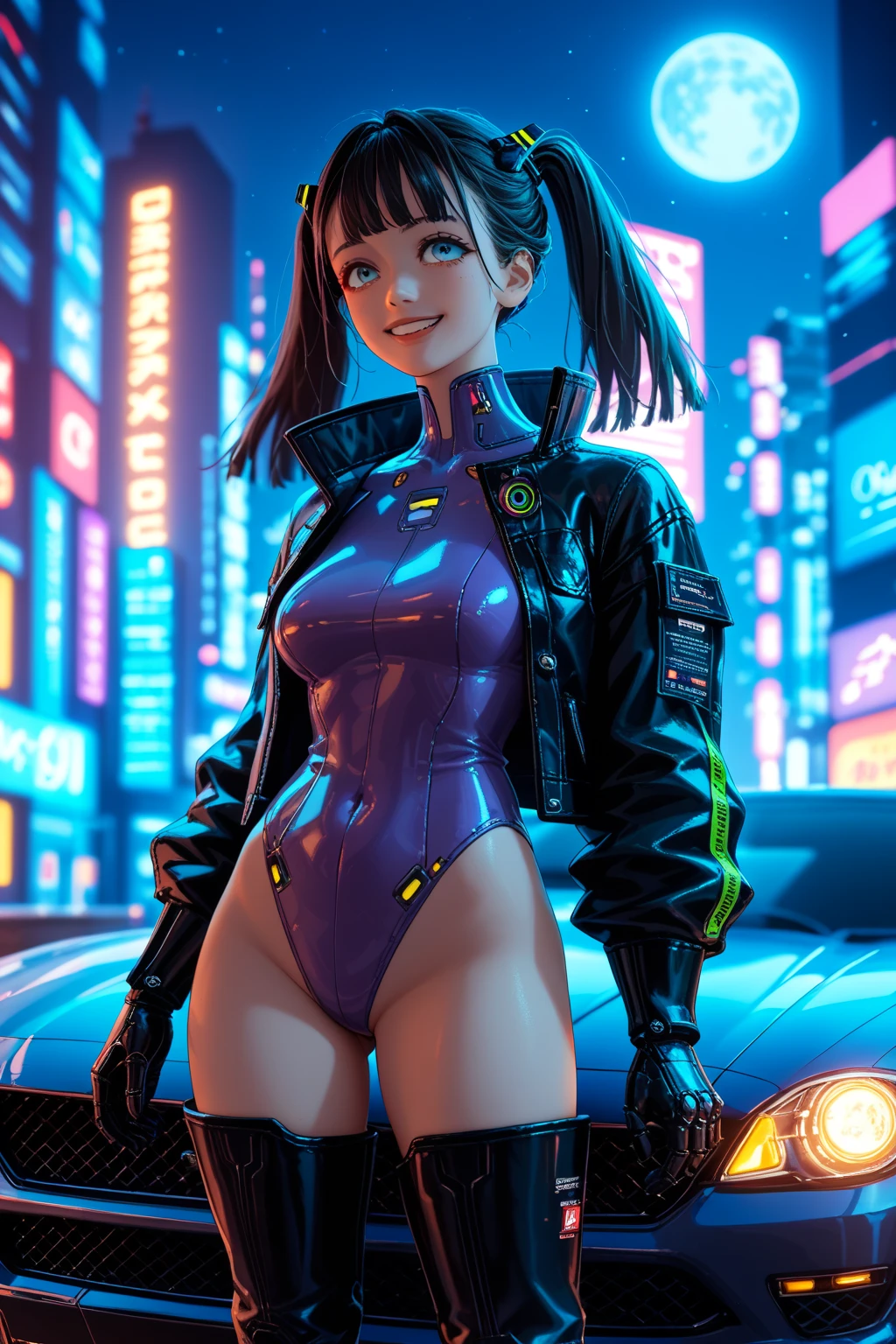 sporty girl with Asian features,(((1girl))),((girl with dark hair and turquoise highlights,)),(asian girl),
(large breasts:1.4),saggy breasts,(((Black hair with turquoise streaks:1.35,straight hair,long hair:1.4,colored inner hair,ear breathing))),((heterochromia:1.5, (pink_eye and aqua_eye))),((fat)),(((lustrous skin:1.5,bright skin: 1.5,skin tanned,shiny skin,very shiny skin,shiny body,plastic glitter skin,exaggerated shiny skin,illuminated skin, wet legs))),(spider lower abdomen,narrow waist,wide hip,athletic body,inflated legs,detailed body,(detailed face)),
cute,slutty,seductive,erotic,(((nsfw))),
zettai ryouiki,((one-piece_swimsuit magenta,wearing a one-piece_swimsuit outfit:1.3,swimsuit type spacesuit,magenta armor swimsuit:1.3)),(rgb headphones:1.5),((wet clothes,intricate outfit,intricate clothes)),
(dynamic pose:1.0),embarrassed,(centered,scale to fit dimensions,Rule of thirds),
cyberpunk city by the ocean at night, with bright neon signs and dark stormy clouds and puddles, scenery:1.25,
artistic photography,(photography taken by sldr),highres, sharp focus, (ultra detailed, extremely detailed), (photorealistic artwork:1.37),(extremely detailed CG unity 8k wallpaper),((synthwave background theme)),(((vibrant colors))),(intricate background),(masterpiece),(best quality),