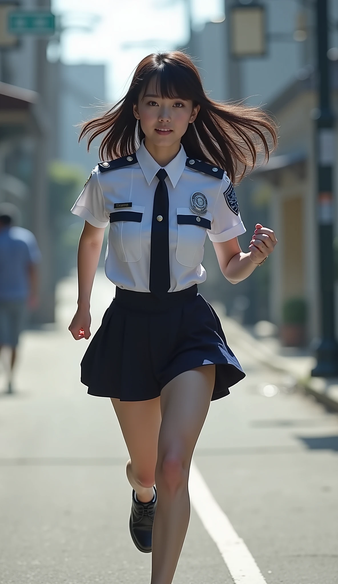 twogirls, a beauty girl,((Matte skin))、The wind is blowing、Well-formed face、((Not wearing pants))、fullnude、ears、8Head and body、a small face、A slender、Very skinny、skinny、Torso, short leg length、tiny chest,Ribs、discreet breSmaller chest、small tits))、bealegs、Constricted waist、dented belly、Model body type、Lustrous hair、grounds that look like real photos、(((NSFW)))、(((Thigh strap for only one leg)))、Embarrassed face、Sticking out a small tongue mischievously、Girls who do their best to be fashionable、Only one person naked、Girls who taf anytime, anywhere、Tall、185c、wrist watch、(((Arrested by a police officer)))、perpetrator、Leg holster