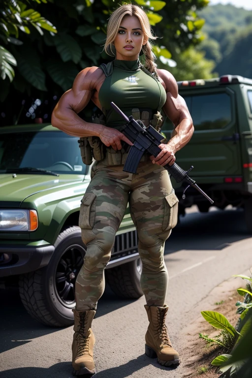 group of female soldiers, war photography, (cinematic lighting:1.1), highest quality, photo of (group of fully dressed really tanned 20yo sexy muscular female army special forces with taut clothing military top, ponytail hair, running holding a rifle), (bouncing breasts, motion lines, motion blur), too tight military shirt, medium_boltedontits, perfectly round breasts, breast implants, unaligned breasts, perfect face, parted lips, dumb expression, (wearing military Combat uniform, battlepack, boots:1.2), athletic body, on the battlefield, fake tits, bootsnutes