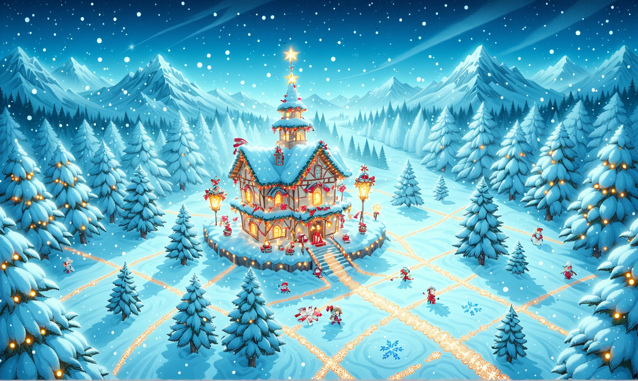 6+girls\(Cute, (chibi:1.3), fairy elf, living on the snow\), in the (Christmas:1.3) forest, ornaments,ChristmasWintery,night, (Lots of footprints:1.4).score_9, score_8_up, score_7_up, score_6_up, score_5_up, score_4_up, source_anime,source_furry,rating_safe,rating_questionable,masterpiece, best quality, perfect anatomy , very aesthetic , absurdres,landscape,,(from above:1.4)