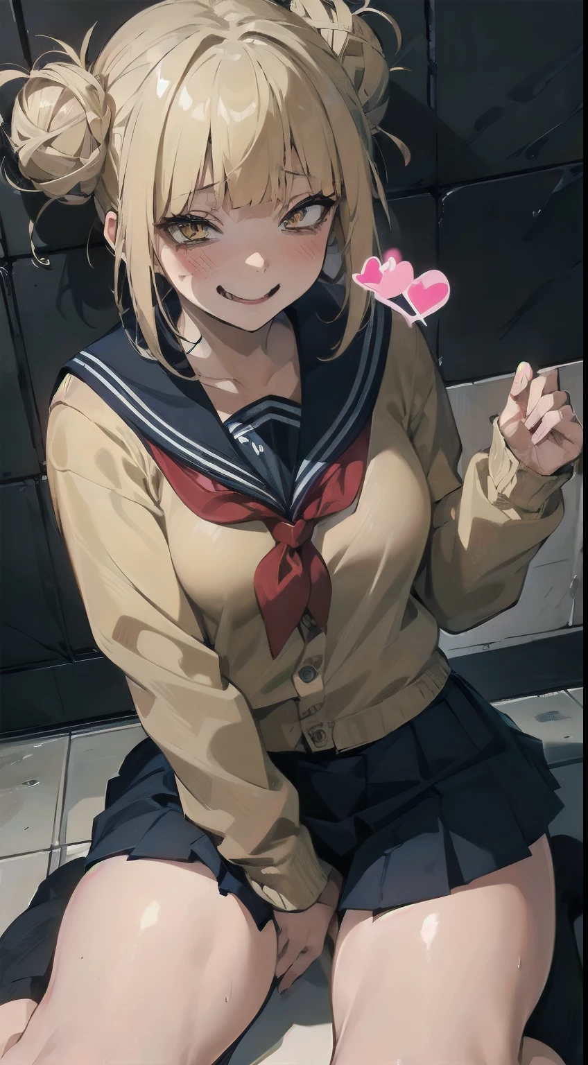 Highest quality,(Beautifully detailed white panties),She looks at me teasingly.,(smile),School corridor,(She is excited to show her panties:1.3),(She forces me to cum in her panties),There are four girls around、He stares at her in amazement