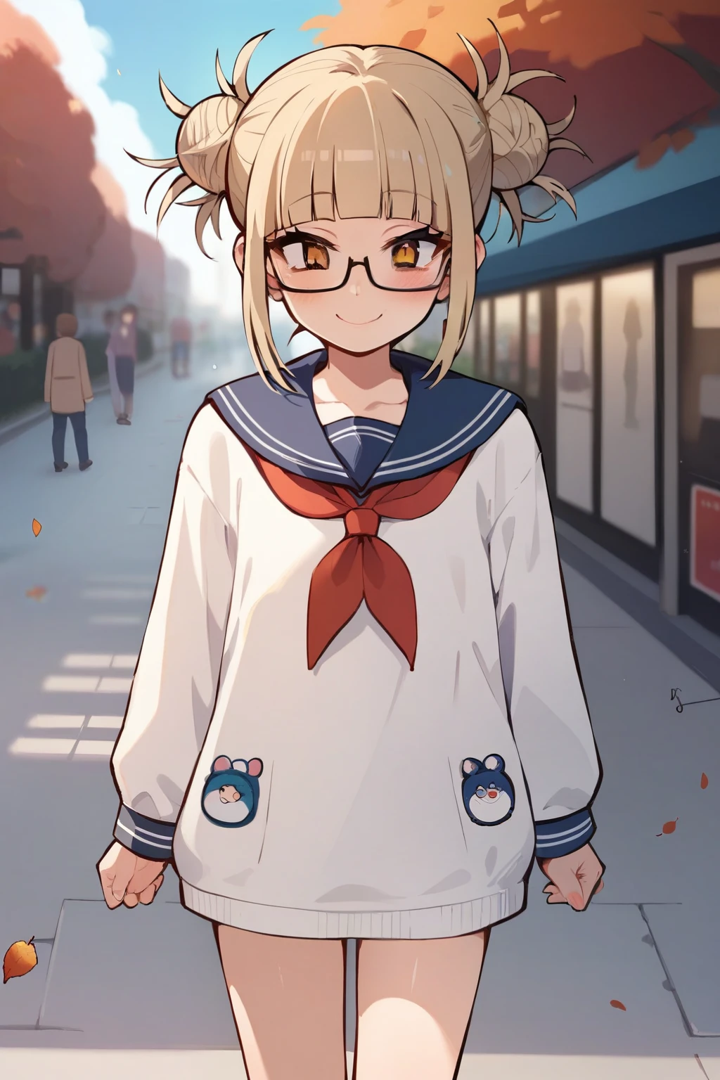   score_9,   score_8_up,   score_7_up,Anime BREAK， high image quality，   very young very small girl ，1 person，A shy smile，  fisheye lens ，shy，  very cute girl like Himiko，baby face，Glasses， very listless girl  ， Very Short ，  flat chested，Long sleeve sailor suit， Autumn shopping street  ，  falling leaves for vaginal discharge ，In a crowd of people， clever gestures ，&#39;Body Type， very small butt ，  thin thighs  ，Short legs， smaller ， feet ，  very big erect clitoris   ，Very large, swelling,   plump , Black labia，  and I straddled the city's red triangle、 I put it in my vagina  :1.5，  falling leaves for vaginal discharge ， Very kinky girl  ,   QR code for lower abdomen   ，   large uterine prolapse    :1.3，excretion，Urine stains，excretion，  A giant particle of heart  ，    lower abdomen barcode    ， How to pay   :1.3，Smegma:1.4，