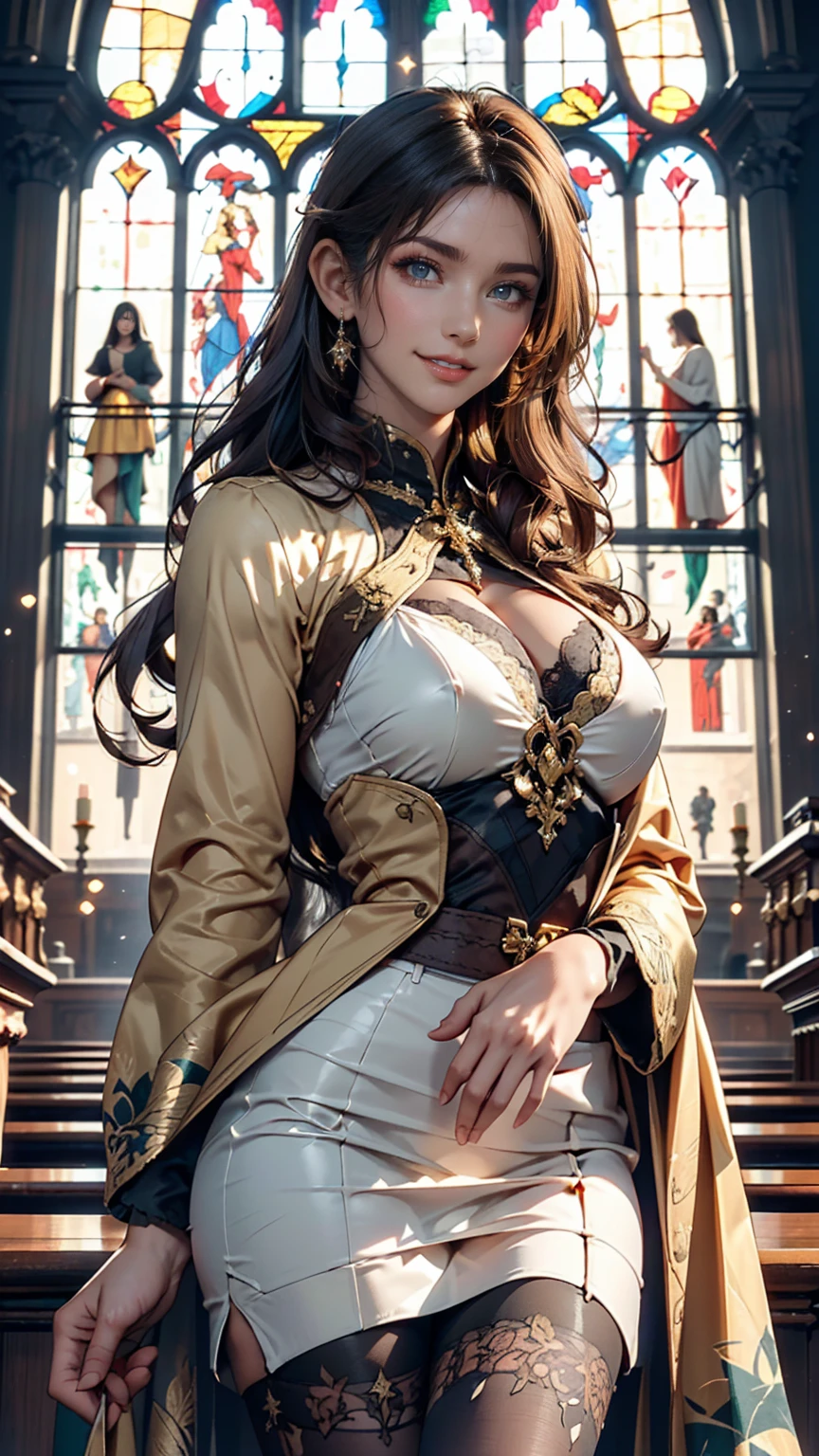 Highest quality, Official Art, masterpiece, Fabric Shading, High resolution, Very detailed, colorful, Best details, Fantasy, Combat Uniform:1.5, 1 female, Age 25, Black Hair, Long Hair, Up Bang Hair, One Length, Standing on the stairs, A castle town with an old castle view, sunny, Random Hair, Large Breasts, skinny, Surrounded by many people:1.9, Confetti falling, Blessed, welcome:1.5, Camel Toe:1.3, Ground level shot:,No stockings,No stockings,squat, Spread your legs