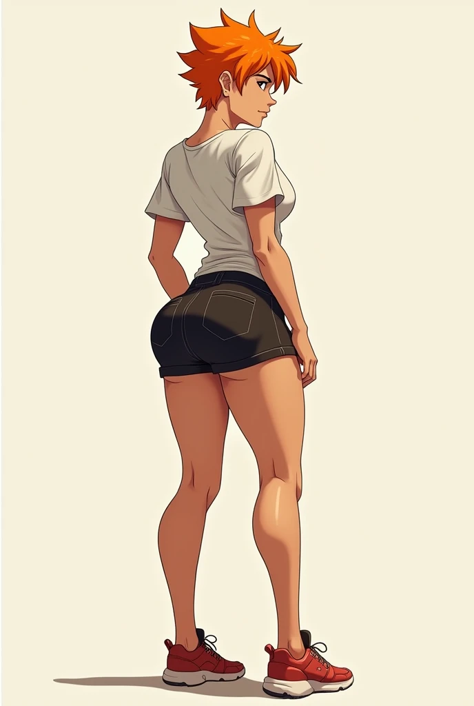 Score_9, Score_8_up, Score_7_up, 1 girl, black hair, curvy figure, wide hips, small waist, micro shorts, white tank top, sneakers, walking, rear view, focus on ass, simple background, white background,