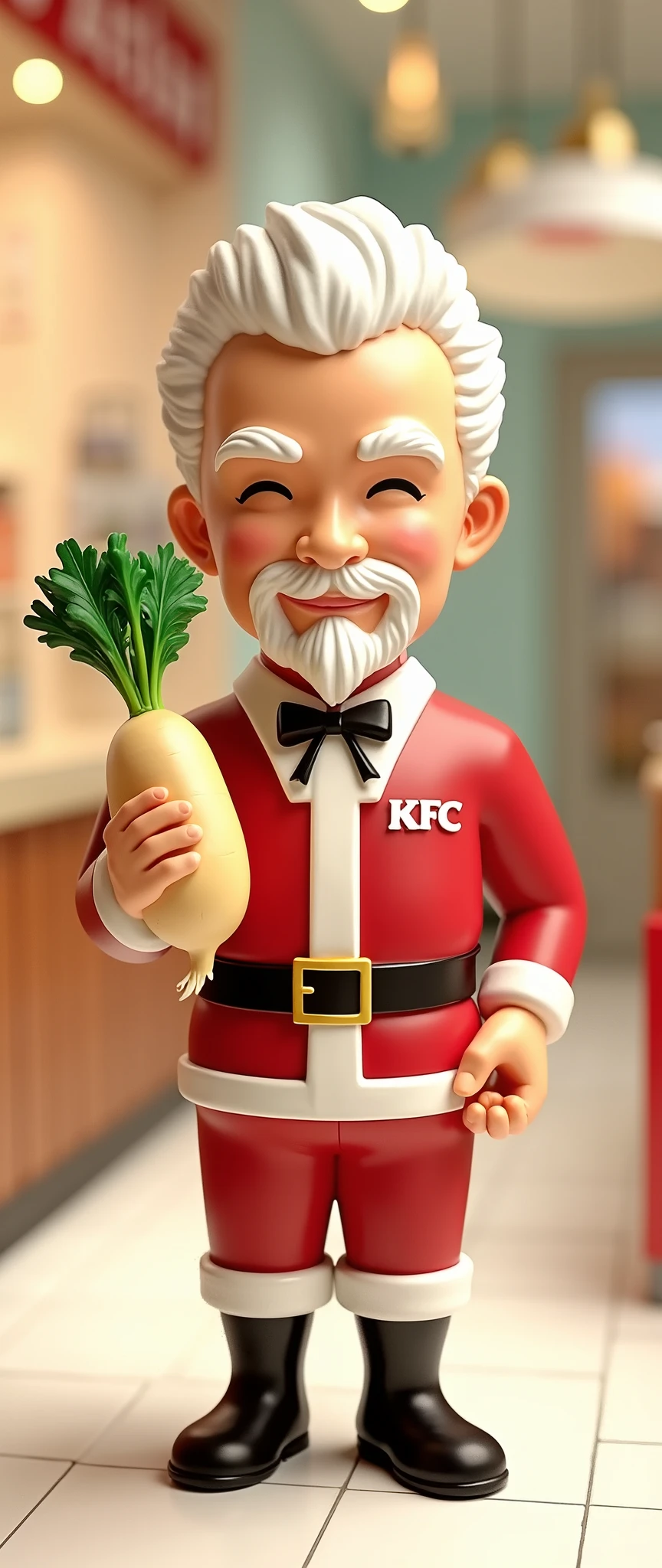 (  masterpiece on penis :1.2,Premium quality ,  Mirror Finish  ,  Cinematic Experience ,  Best Illustration :2.0),  super detailed,8k,16k,wallpaper,(Japan:2.0),(Kentucky Fried Chicken),( The statue of Kernel Sanders is wearing a Christmas costume),(The statue of Colonel Sanders is holding a radish:2.0),(The background is the shop),(Christmas and radish decorations :2.0),( 3D isometric illustrations),( cute illustration :2.0),( Minimalist ),("KFD":2.0)