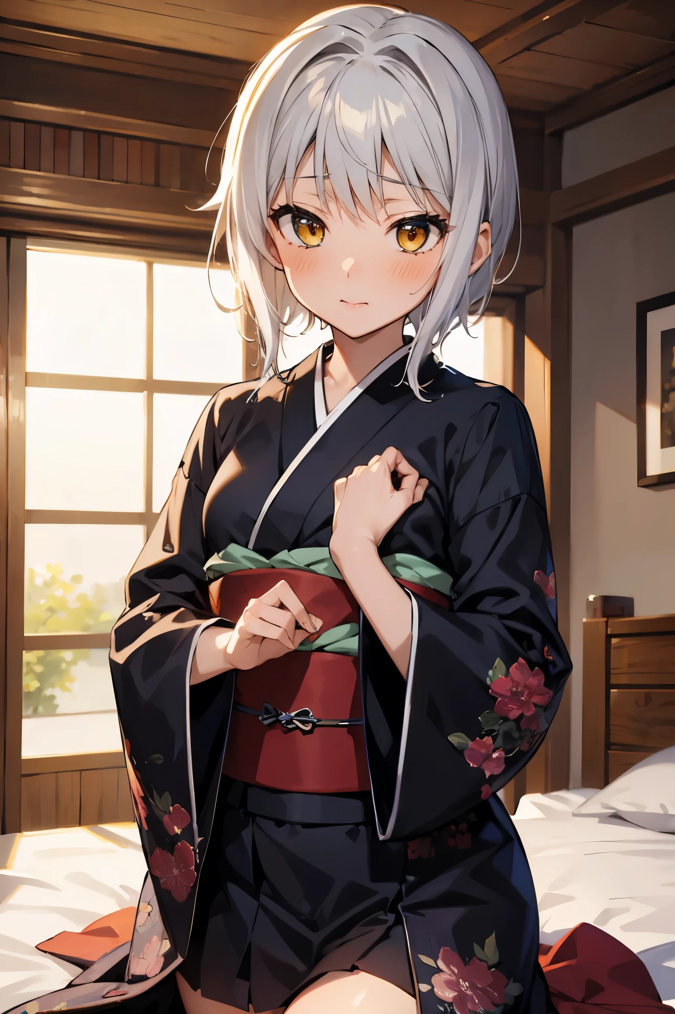 NSFW,masterpiece, top quality, high definition , very detailed,Tacheng kitten,Gray Hair, shorthair, kimono,kimono,blush