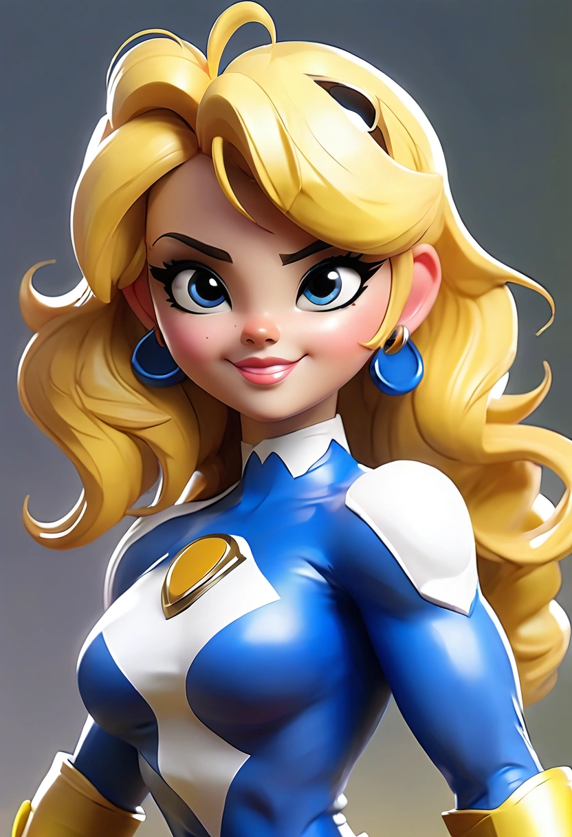 Chibi, fitnes girl, sexy, cute, smile, blue eyes, sunnny day, power rangers blue white latex clothes, ombreira, yellow hair, thicc,cartoon,