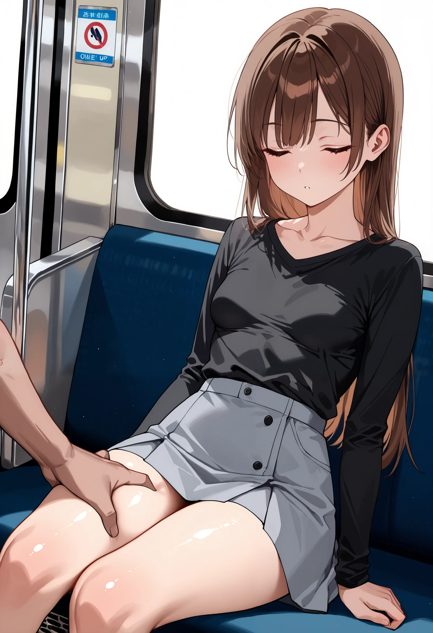 Multiple penises,Slender and sexy woman,ponytail ,Black thigh-high boots,Jeans Shorts,in the train,Molester,Multiple men,A man grabs a woman's arm,Put your hands behind your back,penis,rape,Sex,Creampie