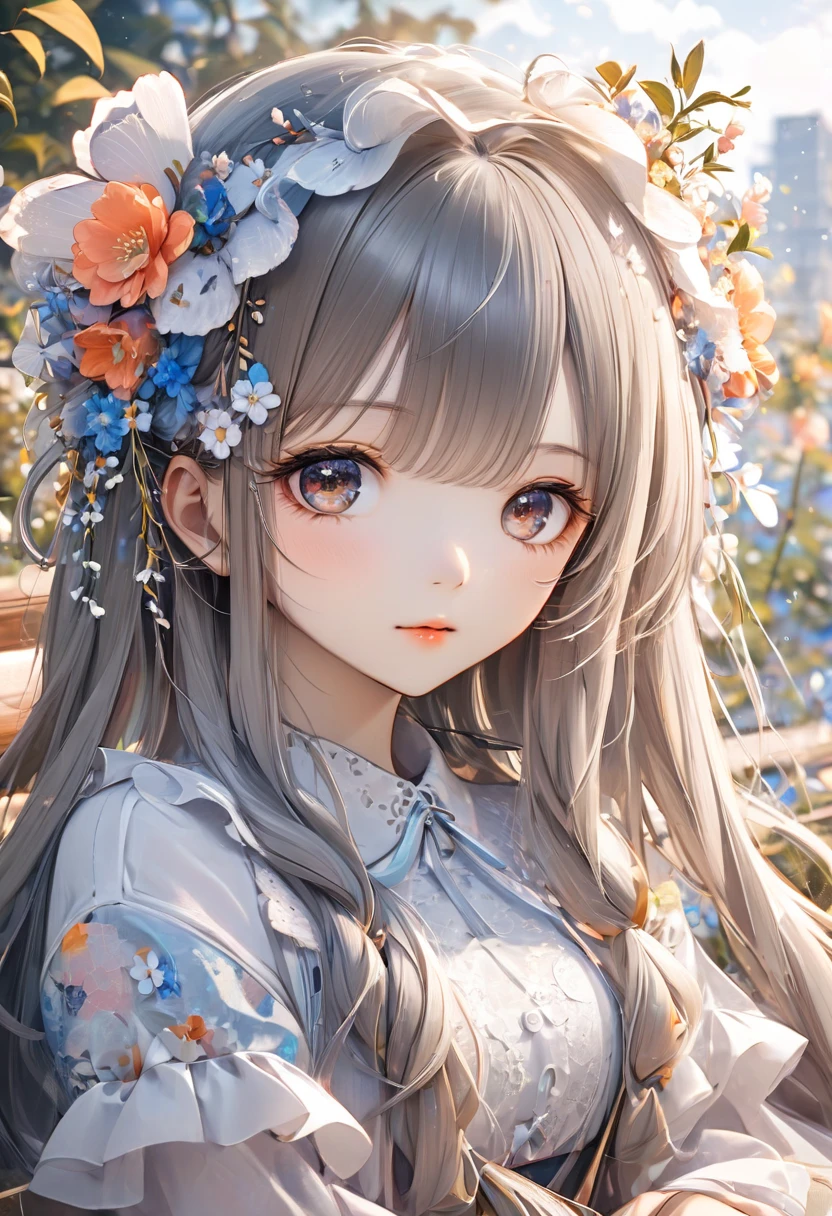 anime - style girl with long hair and flowers in her hair, cute anime waifu in a nice dress, beautiful anime girl, cute detailed digital art, beautiful anime portrait, guweiz on pixiv artstation, artwork in the style of guweiz, guweiz on artstation pixiv, detailed digital anime art, anime style 4 k