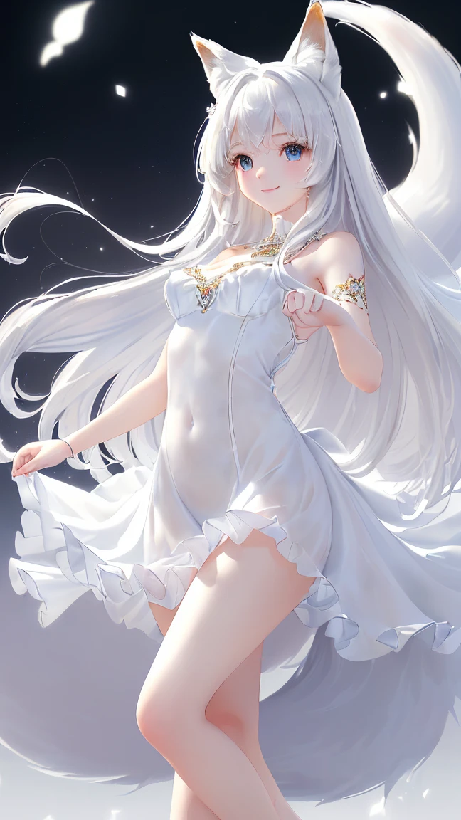 Young girl, long white hair, sloppy hair, red eyes, pale skin, white open dress, translucent dress, veil, masterpiece, high quality,feet, white panyhouse