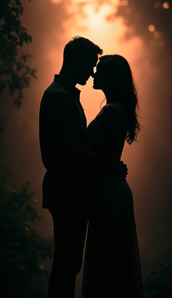 double contact，Oliver Morris double exposure photography style，woman silhouette，closeup cleavage，frontage，woods at dusk，a true，フォトリアリスティック，k hd，8K分辨率，Masterpiece--ar 1:1--Rainbow 5 --s 2