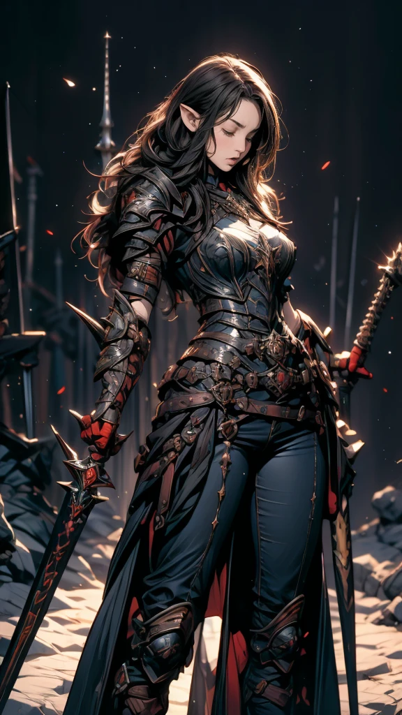 (highest quality)),(ultra high resolution),(Super detailed),(detailed description),((best CG)),(best work of art),super precision art,great drawing art,(Art with precise details:1.5), (1 woman:1.5),beautiful and well-shaped face:1.5,expression of agony:1.5,A detailed and detailed hero suit:1.4,Fighting hard:1.5, Graveyard with a gloomy atmosphere:1.6,Muddy ground:1.4,surrounded by the dead:1.3,the sun blocked by clouds:1.4,