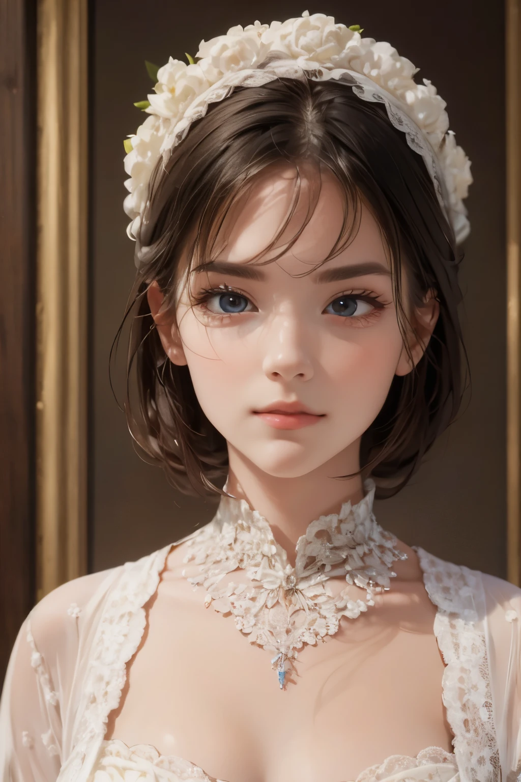 a close up of a woman in a blue dress with a white dress, elegant lady with alabaster skin, inspired by Franz Xaver Winterhalter, curvaceous. detailed expression, biedermeier, john currin, artdoll, 1 7 th century duchess, inspired by Thomas Lawrence, inspired by François Clouet, curvaceous. detailed
