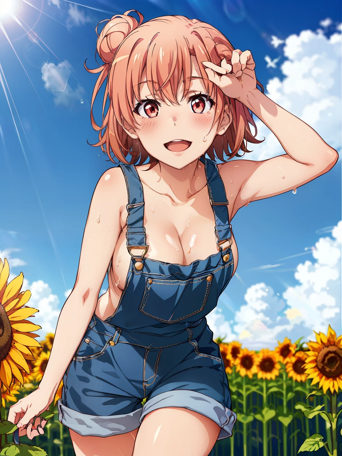 (( top quality,  high definition ,   perfect pixel,  4K)),  ( beautiful anime girls),  depth of field、
 viewer, 
 perfect body, 

yuigahama yui, short hair, single hair bun, 



1girl, overalls, 
smile、

Sunflower Field Background 、
(sweat、blush、morning、sunlight:1.3)、smile、
nsfw,  cleavage、