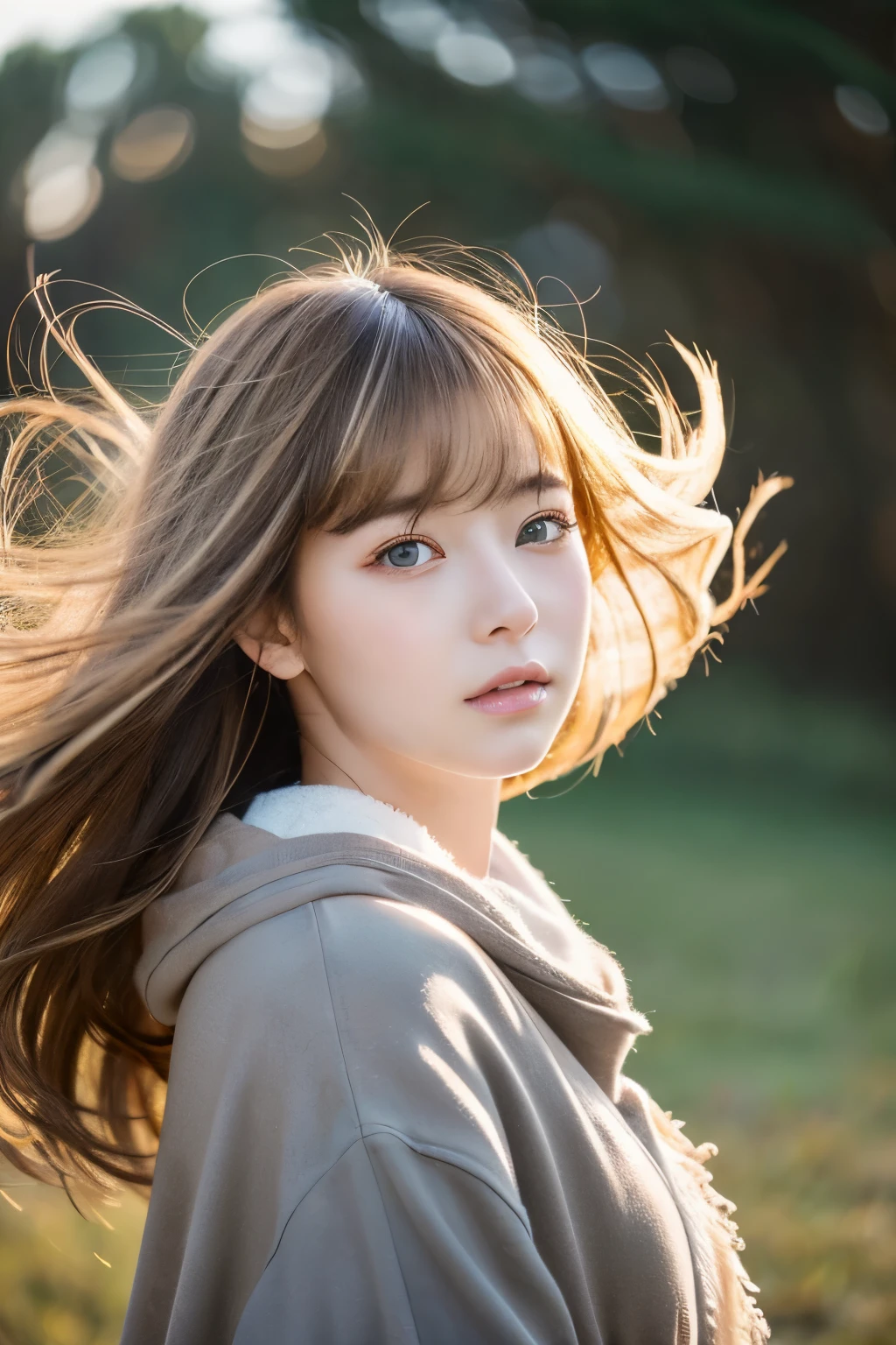 ((hair blowing in the wind、no makeup:1.2))、(realistic、Photoreal、Super detailed、best detailed skins、highest quality、masterpiece、超A high resolution)、cute russian woman、、high school girl、young girl、1 girl、have bangs、ash blonde:1.7、double eyelid、drooling eyes、Japanese style face、purity、realistic skin type、thick muffler、Gray muffler、fluffy hair、((There'hair in scarf:1.3))、red cheeks、The wind is blowing、that'It's snowing、night、illumination、Lighting from behind、hair blowing in the wind