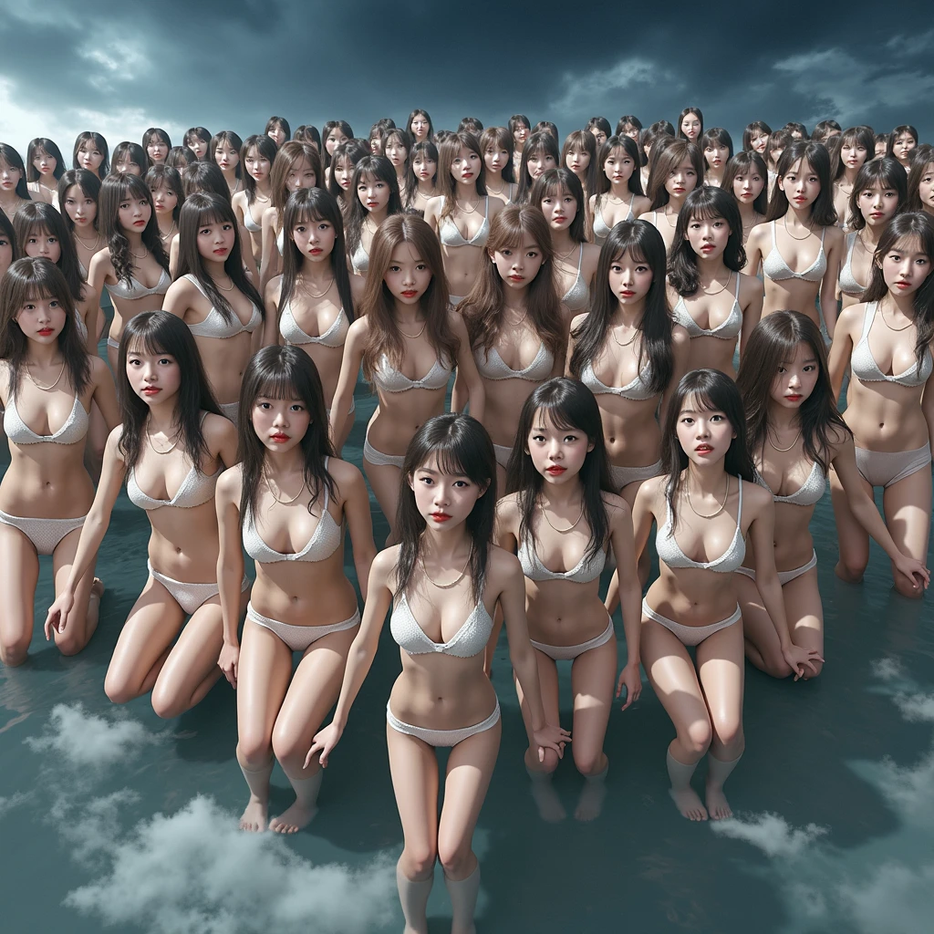 Raw photo、((((fullnude))))、((((nakeness))))、(((multiple girls))),((((6+girls)))),((((100girls)))),(((1000girls)))、((((100 Girls))))、(((crowd shot))),((((Gigantic Breasts))))、、Women only、The same face、Long black hair、100 cute women hugging and kissing each other、ssmile、(((Large group)))、chiquita、(lesbian orgy)