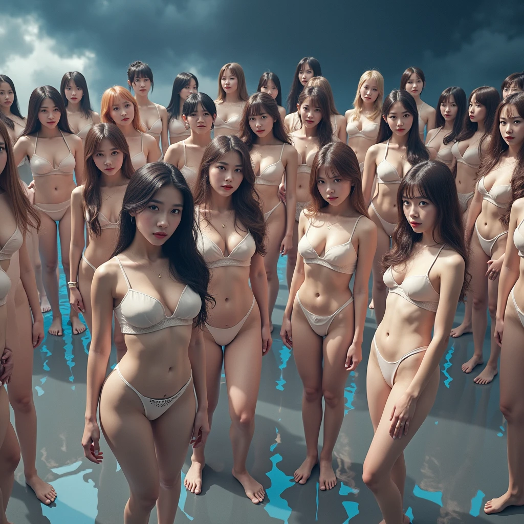 NSFW,masterpiece,best quality:1.4),(8k,raw photo,photo realistic:1.2),best quality,high quality, masterpiece,detailed,high resolution,shiny skin,detailed skin,detailed face,detailed eyes,mutated hands and fingers,lightning body,a naked japanese ars-old 2girl,2girl hight 163-168cm,Full body shot, outdoors, skinny body,small breasts, standing,hands Heart Pose, thin eyebrow, nude, nipples,Hairlessneseach, navel, smile, looking at viewer, black hair, long hair or medium hair , brown eyes, bangs, toenails, blush, stomach, barefoot, 2girl, small breasts, completely nude,female pubic hair,hperforms on stage in front of a large crowd of people,summer,daytime,Front View,
