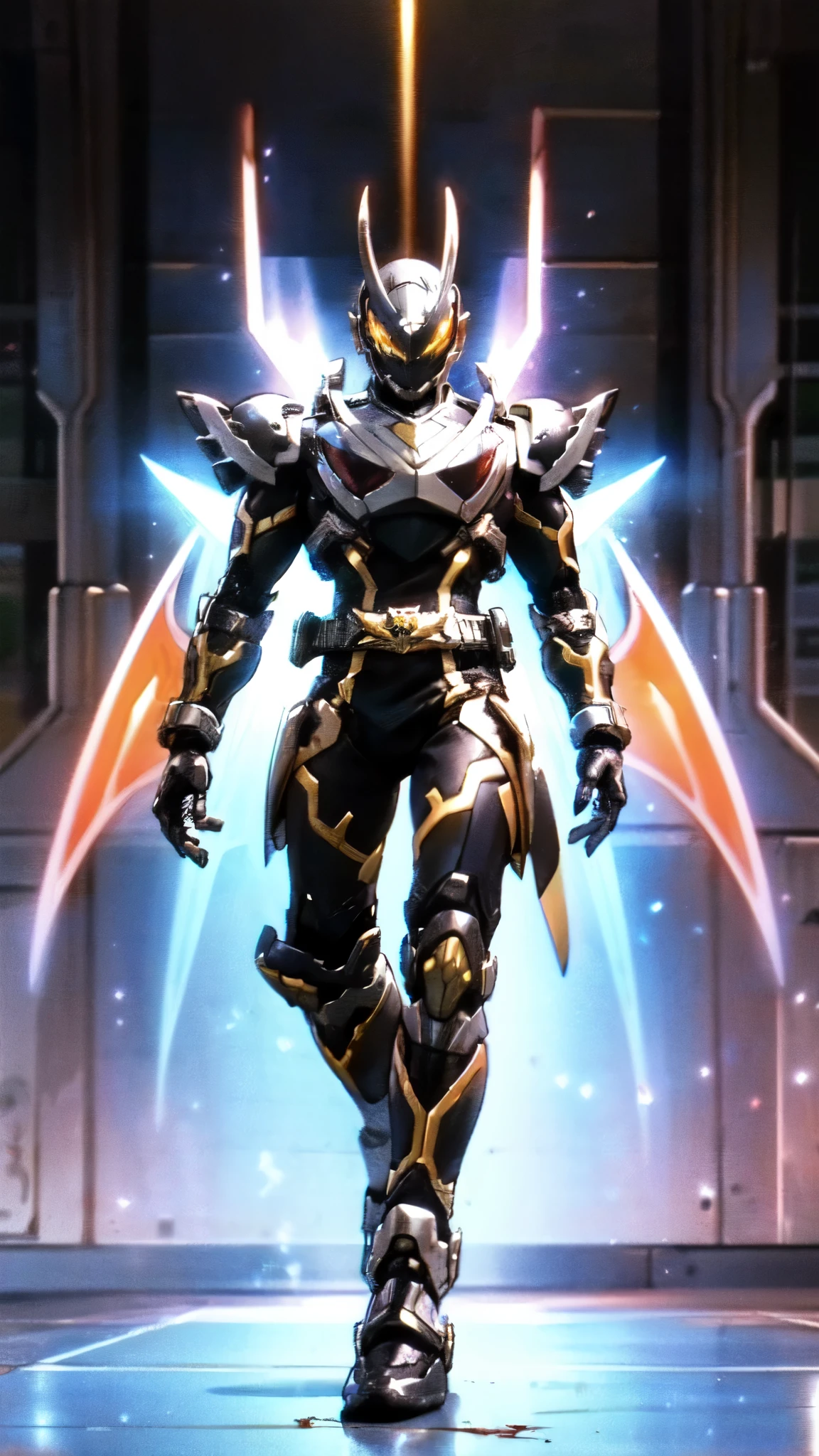 (masterpiece:1.5, best quality:1.5, extremely delicate:1.5), ((male:1.5)), a man wearing a full-face helmet, high-tech biomimetic armored combat suit, (a composite layered chest armor), the design balances heavy with agility, fully enclosed shoulder guards, matching arm and leg guards, a belt of gemstone, (the color scheme is primarily Red with Purple and Yellow accents, Organic Biotech, Concept Inspired by Vampire, glowing eyes, armor glows, huge cloak like devil wings, blood), stand of a futuristic sci-fi city, this character embodies a finely crafted fantasy-style armored hero in anime style, exquisite and mature art style, metallic, high definition, highres, ultra-detailed, ultra-fine painting, professional, perfect body proportions, golden ratio, anatomically correct, symmetrical face, extremely detailed eyes and face, high quality eyes, creativity, RAW photo, UHD, 32k, Natural light, cinematic lighting, (masterpiece-anatomy-perfect:1.2)