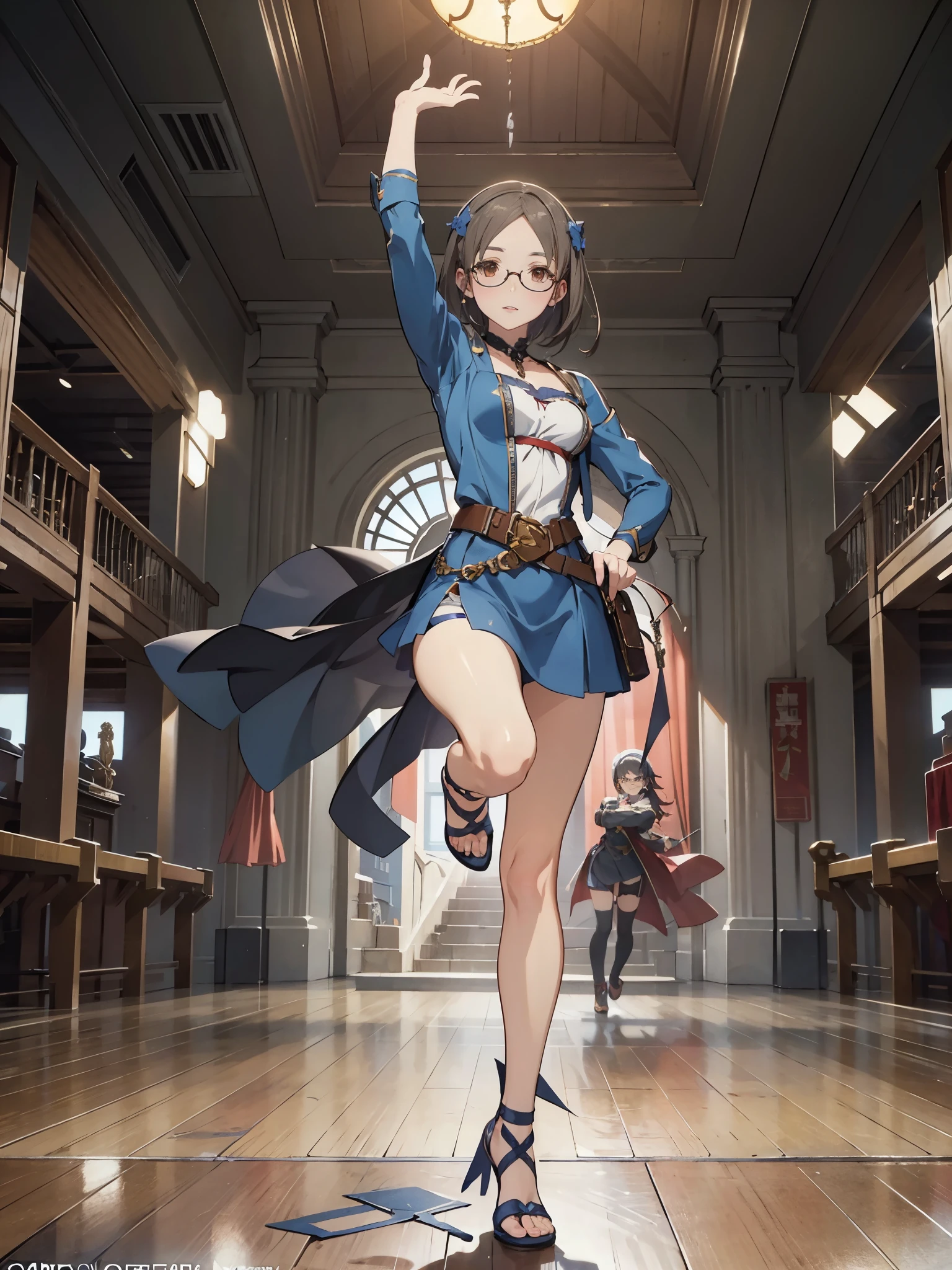 anime - style illustration of a woman, fantasy RPG video game character, official character art, trending on cgstation, e-girl, cushart krenz key art feminine, full body, female action anime girl, glasses, dynamic pose,