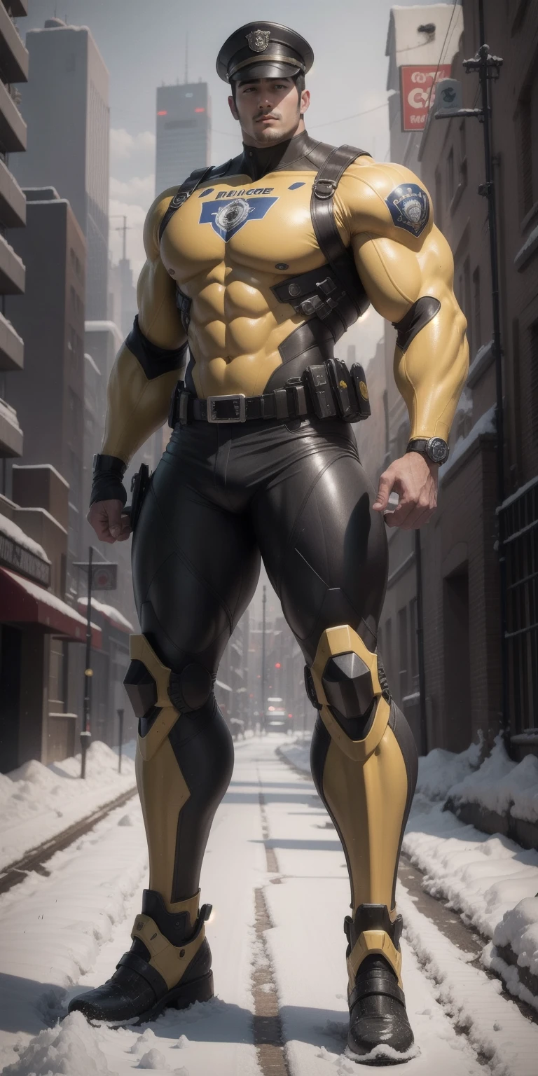 Arad men in yellow and black clothes sit in a desolate zombie camp, muscle male hero, Buzz Cut, heroic male pose, tall and burly, muscular! Wearing black sunglasses, tall and burly, stealth suit, super buff and cool, high resolution committee, character design (Resident Evil - Chris Redfield), black military boots, attractive strong male