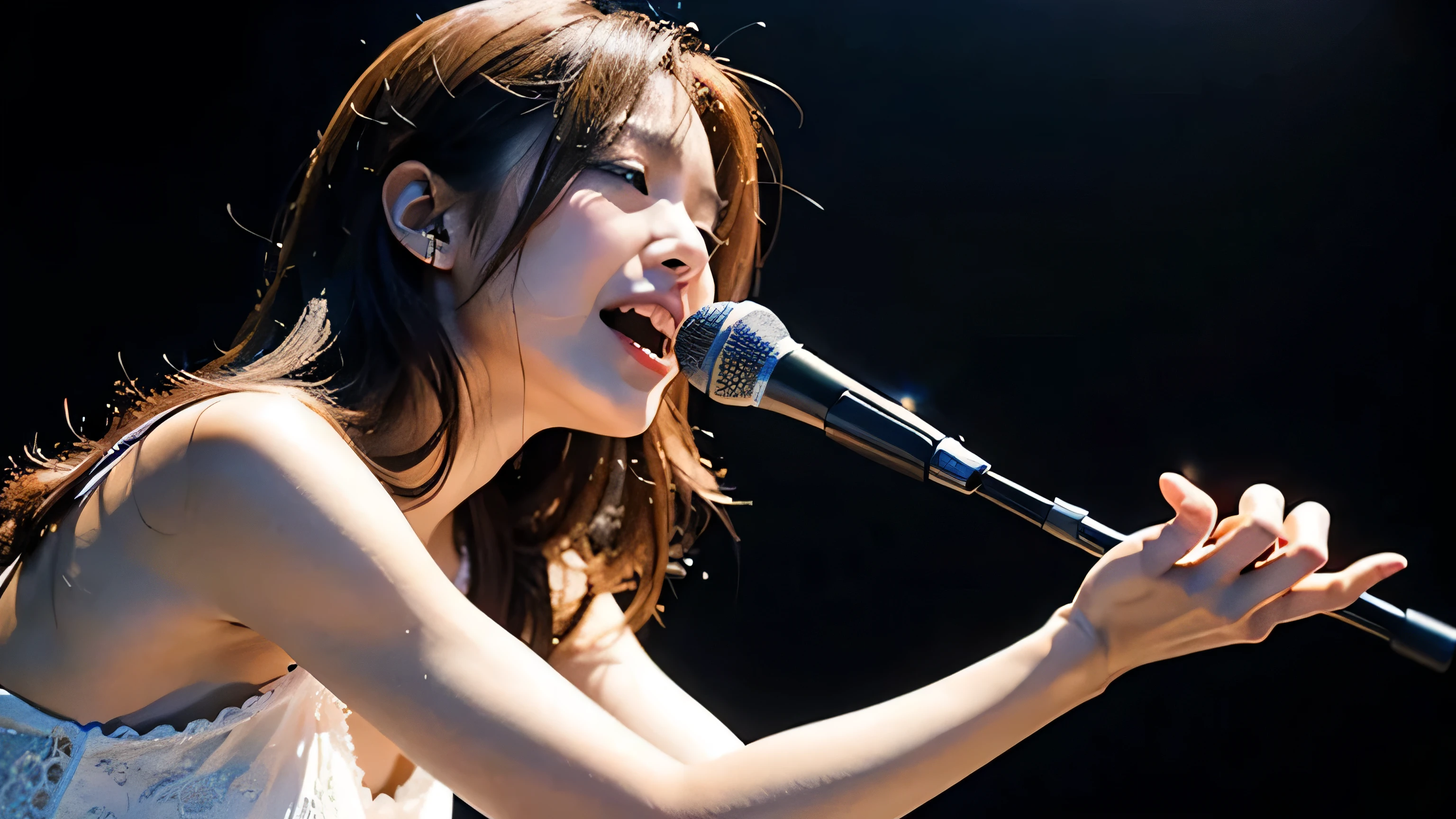 The Korean Ballads music channel logo is an image of a Korean girl holding a microphone and singing, evoking the romantic and profound feeling of ballads. The words "Korean Ballads" are written in a soft and flexible font, the word "Korean" is smaller and above the word "Ballads". Using light pink and light blue as the main tones, combined with white as the background, this logo will bring a gentle, delicate feeling. The design elements combine harmoniously, reflecting the true spirit and characteristics of Korean ballad music. Realistic images, clear details, warm and gentle color scheme.