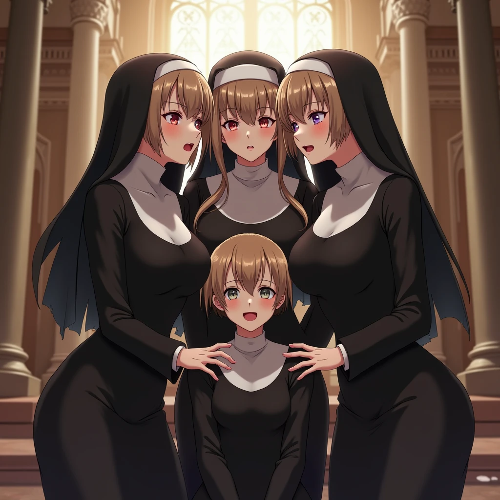 score_9, score_8_up, score_7_up, source_anime, BREAK multiple girls, 1boy, priest, nuns, sitting, full body, smile, looking at viewer, couch, <lora:Harem_King_Pose:1>, rating_safe