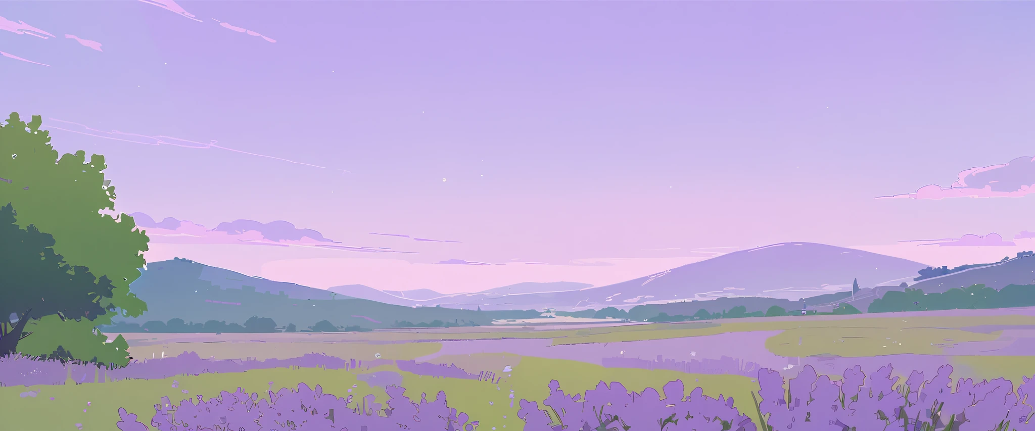 LAVENDER landscape , Pastel Purple Colors ,Ghibli ,Lofi ,cute ,landscape lavender