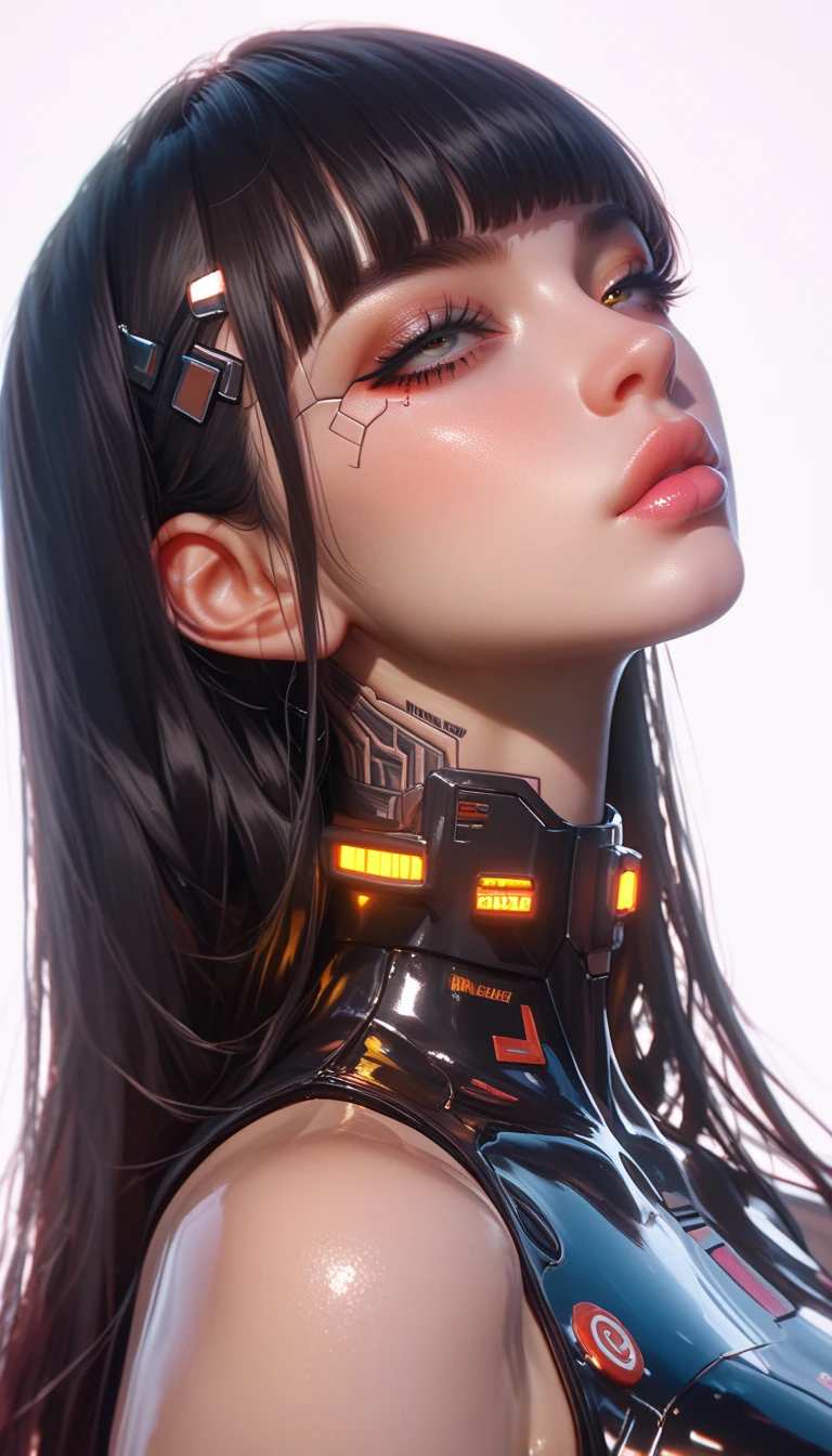 1mechanical girl,((ultra realistic details)),portrait,detailed face,global illumination,shadows,octane render,8k,ultra sharp,(Half-body:1.1),metal,intricate,ornaments detailed,cold colors,egypician detail,highly intricate details,realistic light,trending on cgsociety,glowing eyes,facing camera,neon details,machanical limbs,blood vessels connected to tubes,mechanical cervial attaching to neck,wires and cables connecting to head,killing machine,