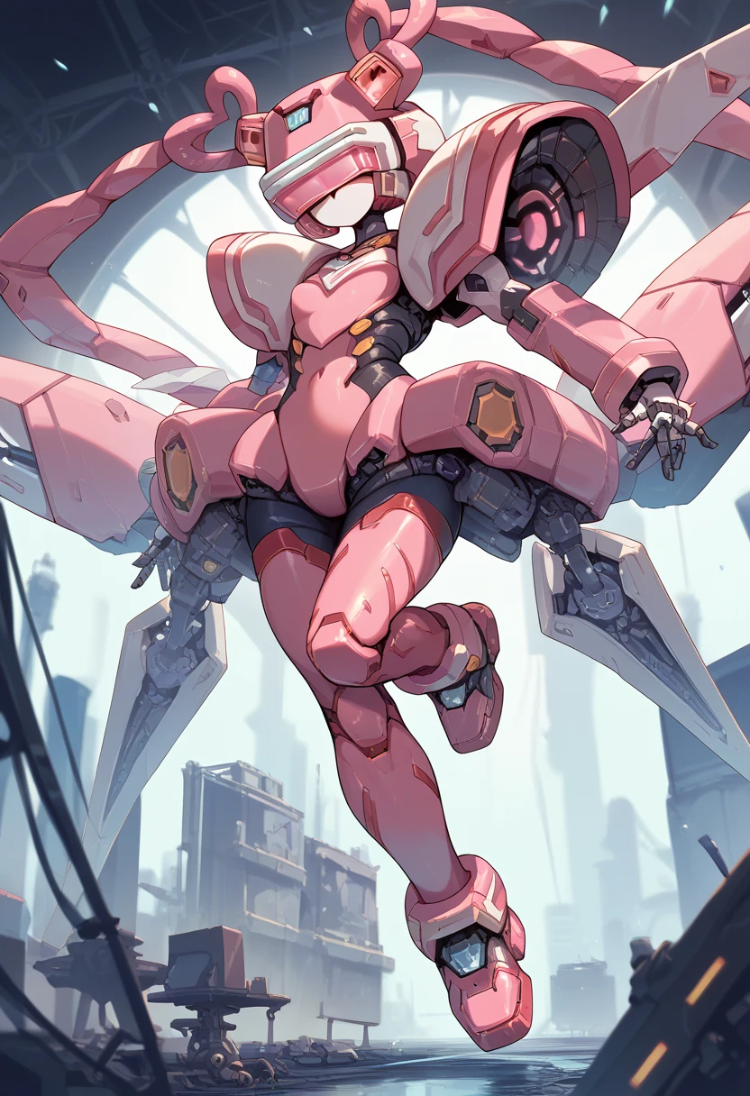 masterpiece, high definition , top quality,8k
(twintails,mechanical girl,mechanical body,mechanical goggle,pink body color,no mouth)
(Completely naked)