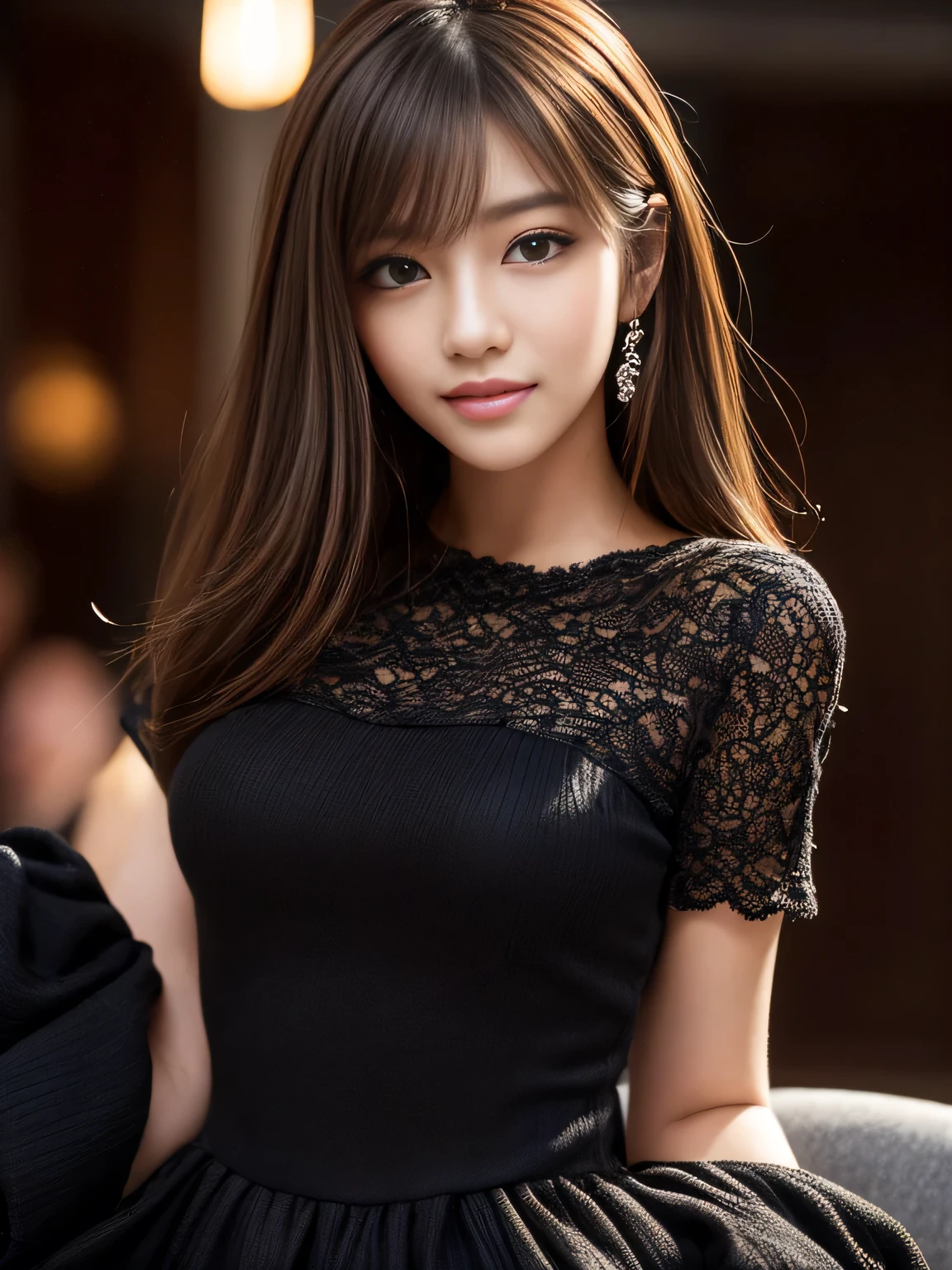 A close up of a woman in a black dress posing for a picture - SeaArt AI