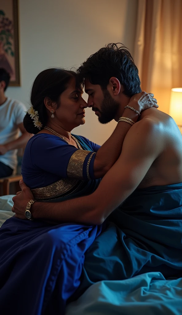 Indian roch 50 plus granny aunty with poor 20 year old boy aunty in hot saree overweight looking horny in her bed room