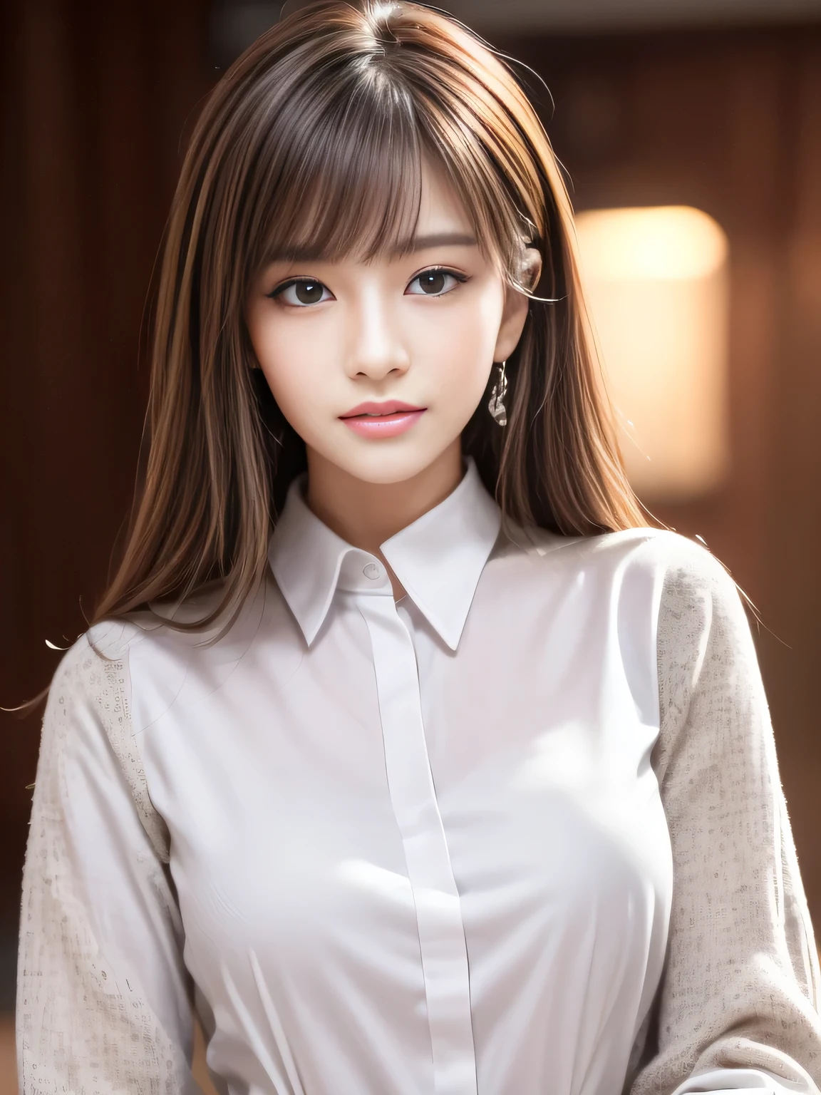 Highest quality, Ultra-high resolution, (Realistic:1.4), One girl, Button-down shirt, Black Skirt, School, Dark brown hair, chest, (Blonde:1.2), View your viewers, (Highly detailed face:1.1),, (Purelos Face_v1:0.8),Tick tock,