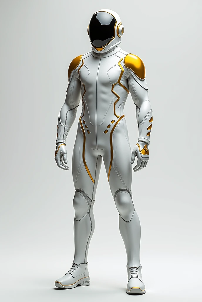 Short curly hair men, White skin, Gray eyes, Well-defined、Athletic body type, White sci-fi costume with gold details, Expectations, confident,