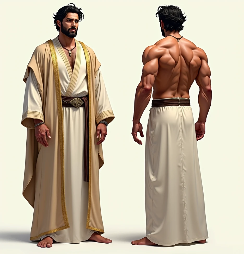 (masterpiece), ultra-detailed, 3 views, character view(front view, side view , back view),ultra detailed to each 3 views, full body, character design, 3 views with different pose, reference sketch of a God, Greek mythology God, Zeus, handsome face detailed, His physical appearance is usually portrayed with a strong and muscular build, wearing traditional Greek clothing, like a flowing robe or chiton, ultra-realistic and sharp detail and intricate, intricate details, and style, simple background illustration