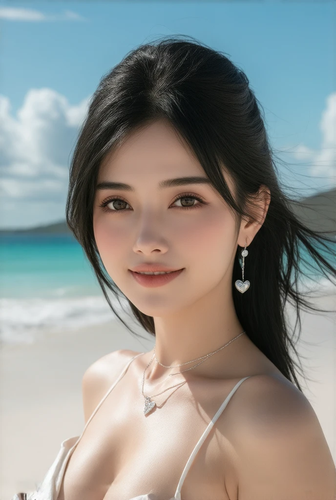 ((Masterpieces with up to 16K resolution:1.6)),Highest quality,it is really amazing,Very detailed,Ultra-high resolution,(Real:1.5),(Realistic:1.5),Increased depth of field,Cinematic Light,
Elegant mature woman,
Long black hair,(Exquisitely detailed face:1.5),Face with a gentle expression,Translucent white skin,Very sensitive skin,Great proportions,Anatomically correct body,
Elegant bikini swimwear,Artistic design,Beautiful and detailed pattern,Detailed fabric texture,Gorgeous necklace,
Coastal landscape at dusk,Dark clouds and dark sky,delay々Continuing sandy beach, Deserted Beach,Dark sea surface,
(Dramatic Angle:1.6),