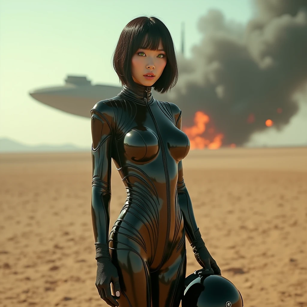 there is a woman standing in front of a futuristic spaceship, glenn barr, 8 k matte painting, very very very hr giger, looks like christina ricci, jean giraud 8 k, trending on artforum, esteban maroto, epic diptych, super symmetry, barbarella --auto --s2