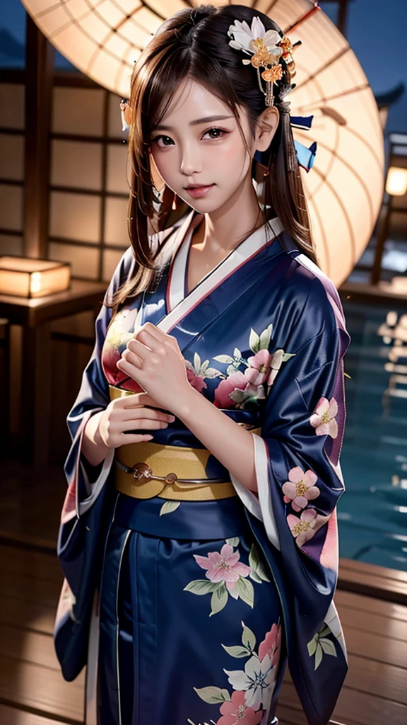 (1 girl: 1.3), alone, real japanese women, perfect anatomy、beautiful limbs, Unity 16K 壁紙, 胸元が開いてkimonoがずれて肩が見える, Super detailed, beautiful and aesthetic, beautiful skin,double eyelid、 masterpiece, highest quality, kimono, silk robe, origami, grace, disordered, bust top, kimono up to the waist, sexy, dimly lit mansion,model、